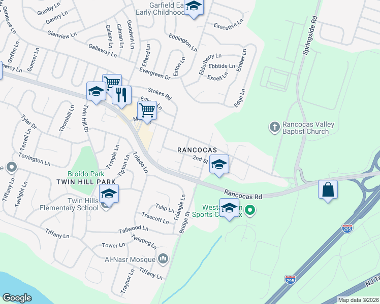 map of restaurants, bars, coffee shops, grocery stores, and more near in Westampton Township