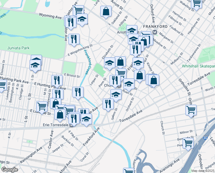 map of restaurants, bars, coffee shops, grocery stores, and more near 4257 Griscom Street in Philadelphia