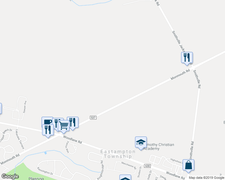 map of restaurants, bars, coffee shops, grocery stores, and more near 1351 Monmouth Road in Mount Holly