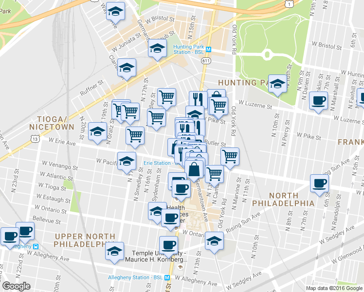 map of restaurants, bars, coffee shops, grocery stores, and more near in Philadelphia