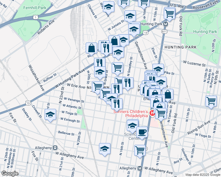 map of restaurants, bars, coffee shops, grocery stores, and more near in Philadelphia
