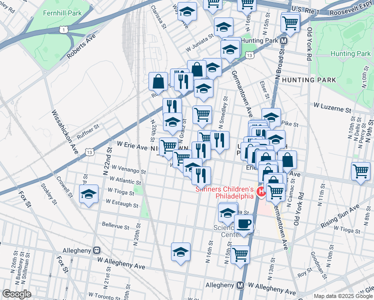 map of restaurants, bars, coffee shops, grocery stores, and more near in Philadelphia
