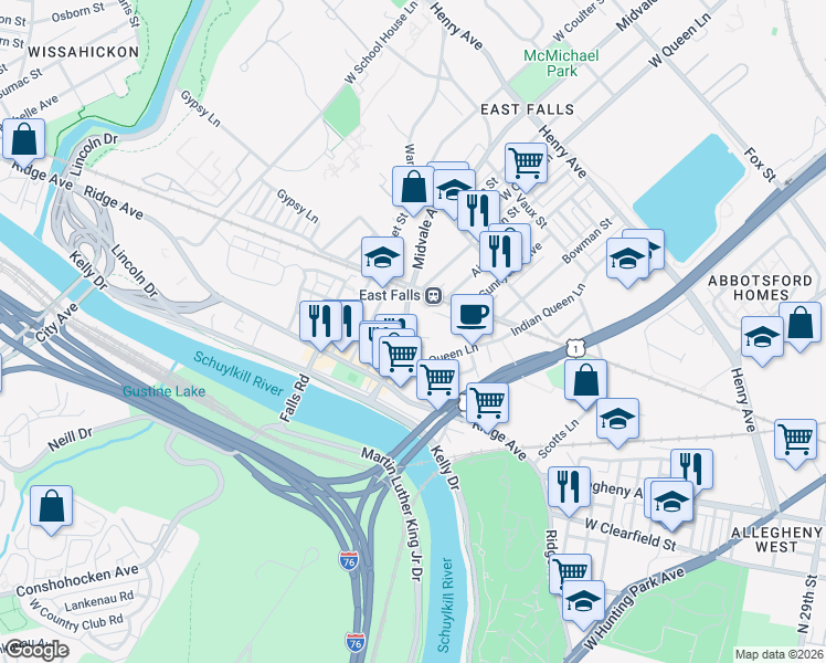 map of restaurants, bars, coffee shops, grocery stores, and more near in Philadelphia