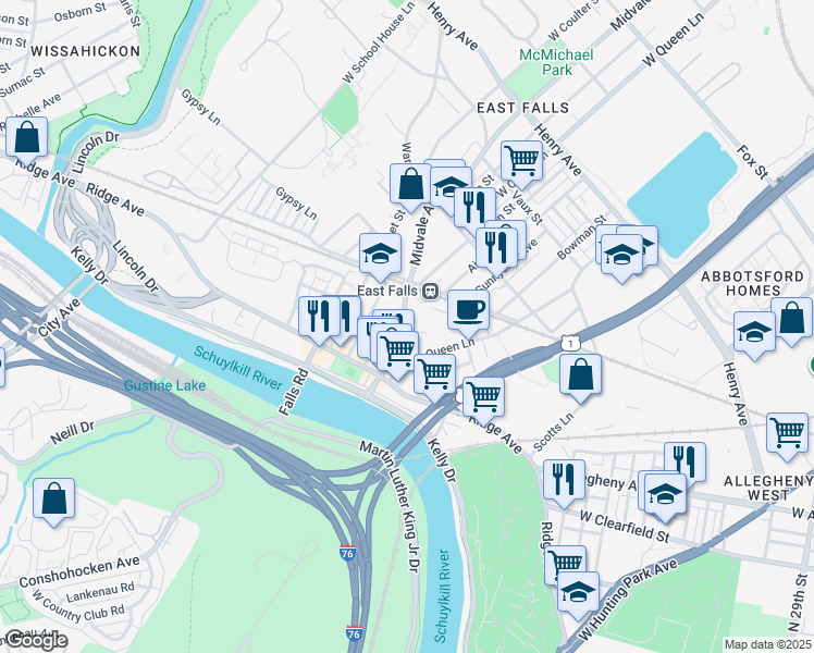 map of restaurants, bars, coffee shops, grocery stores, and more near in Philadelphia