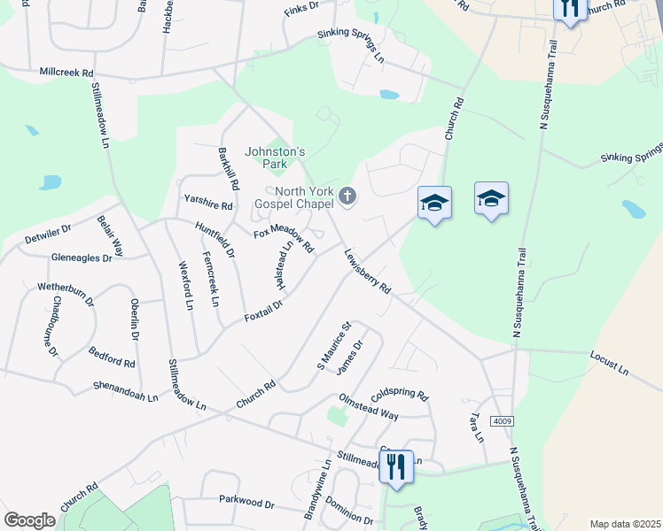 map of restaurants, bars, coffee shops, grocery stores, and more near 2824 Lewisberry Road in York