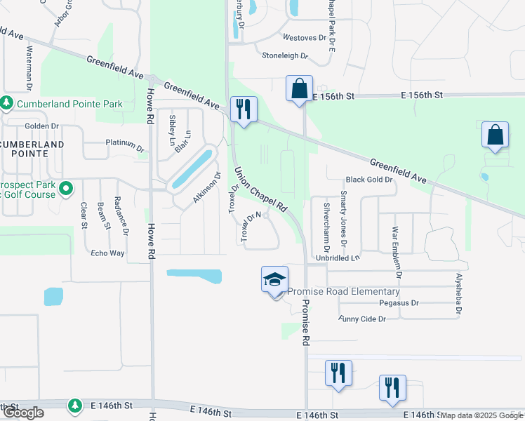 map of restaurants, bars, coffee shops, grocery stores, and more near 15201 Flats Drive in Noblesville