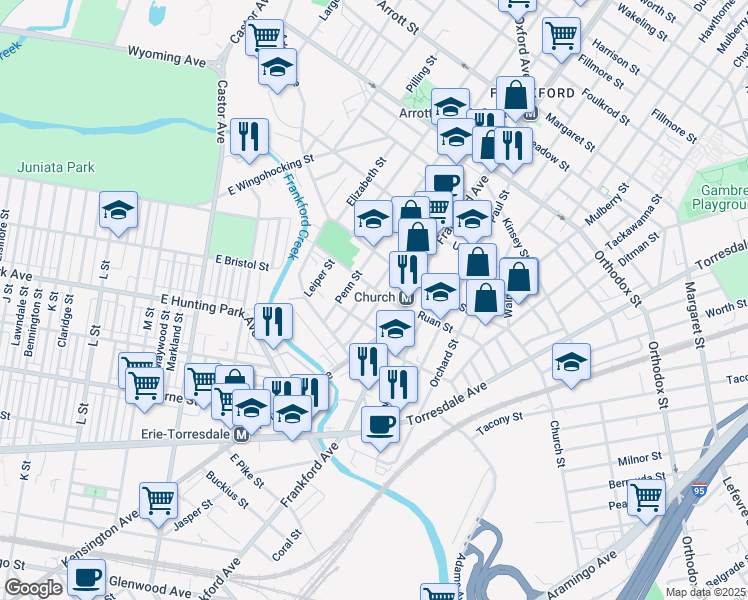 map of restaurants, bars, coffee shops, grocery stores, and more near 4262 Romain Street in Philadelphia
