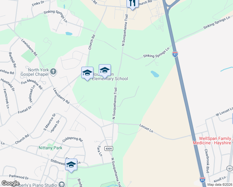map of restaurants, bars, coffee shops, grocery stores, and more near 2885 Susquehanna Trail in York