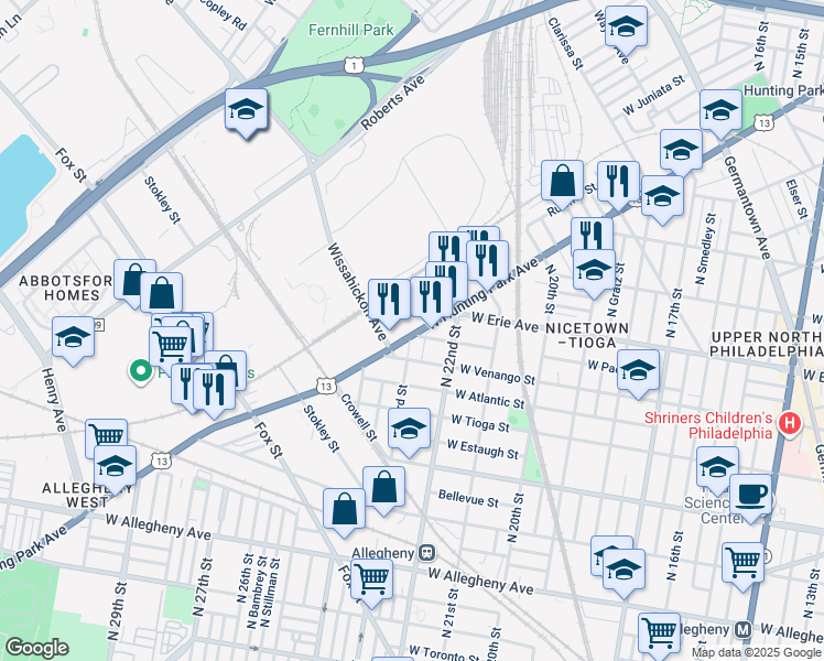 map of restaurants, bars, coffee shops, grocery stores, and more near 2249 West Hunting Park Avenue in Philadelphia