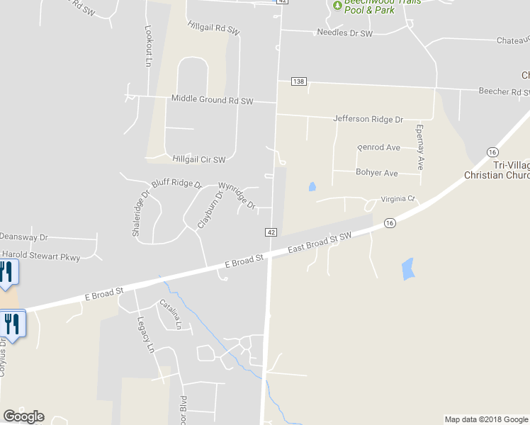 map of restaurants, bars, coffee shops, grocery stores, and more near 206 Aston Court in Pataskala