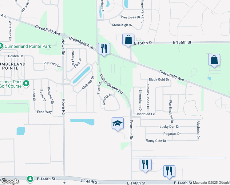 map of restaurants, bars, coffee shops, grocery stores, and more near 15201 Flats Drive in Noblesville