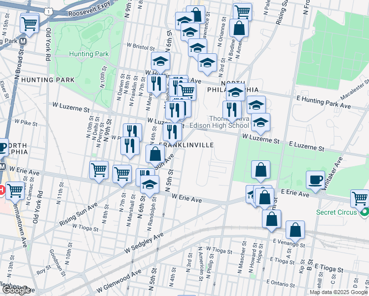 map of restaurants, bars, coffee shops, grocery stores, and more near in Philadelphia