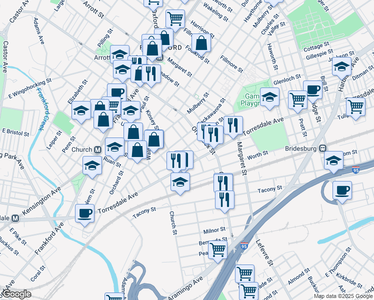 map of restaurants, bars, coffee shops, grocery stores, and more near 4549 Ditman Street in Philadelphia
