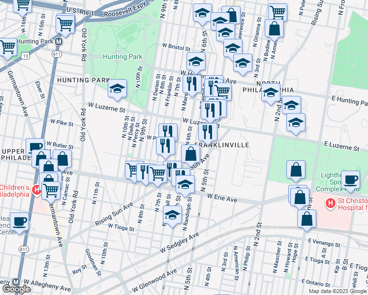 map of restaurants, bars, coffee shops, grocery stores, and more near 3854 North 6th Street in Philadelphia