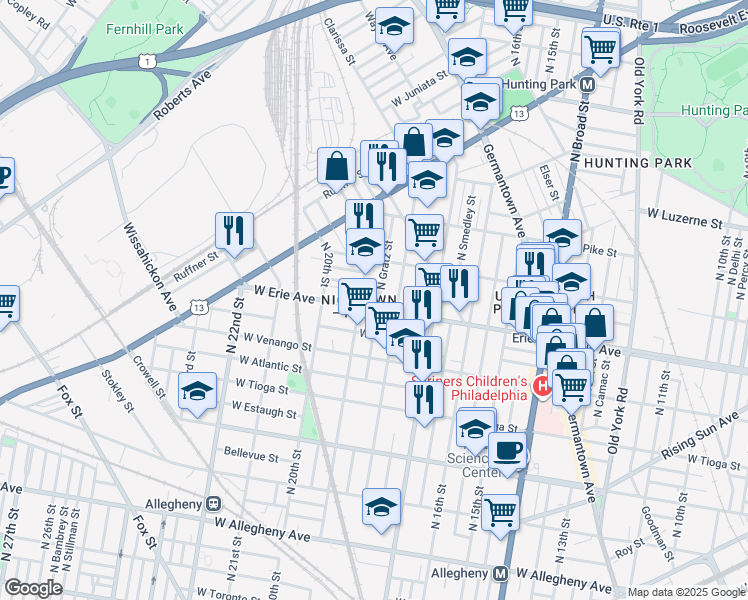 map of restaurants, bars, coffee shops, grocery stores, and more near in Philadelphia
