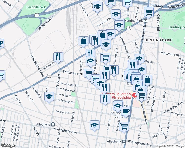 map of restaurants, bars, coffee shops, grocery stores, and more near in Philadelphia
