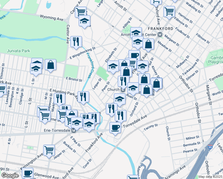 map of restaurants, bars, coffee shops, grocery stores, and more near 4263 Griscom Street in Philadelphia
