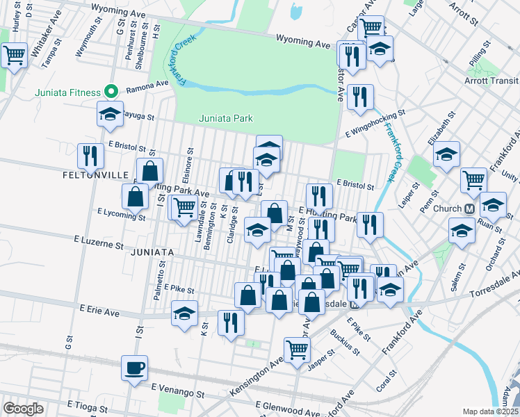 map of restaurants, bars, coffee shops, grocery stores, and more near 1300 East Hunting Park Avenue in Philadelphia