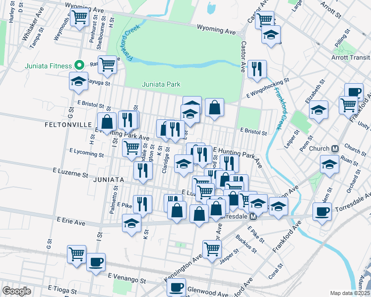 map of restaurants, bars, coffee shops, grocery stores, and more near 1300 East Hunting Park Avenue in Philadelphia