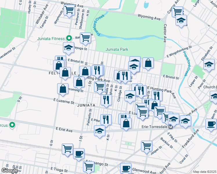 map of restaurants, bars, coffee shops, grocery stores, and more near 4133 Lawndale Street in Philadelphia