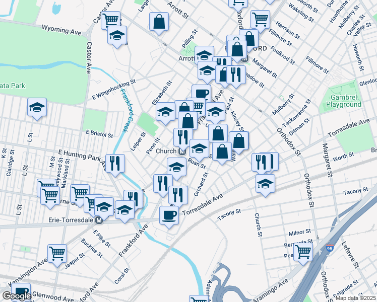 map of restaurants, bars, coffee shops, grocery stores, and more near 4279 Frankford Avenue in Philadelphia
