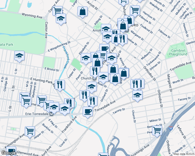 map of restaurants, bars, coffee shops, grocery stores, and more near 4279 Frankford Avenue in Philadelphia