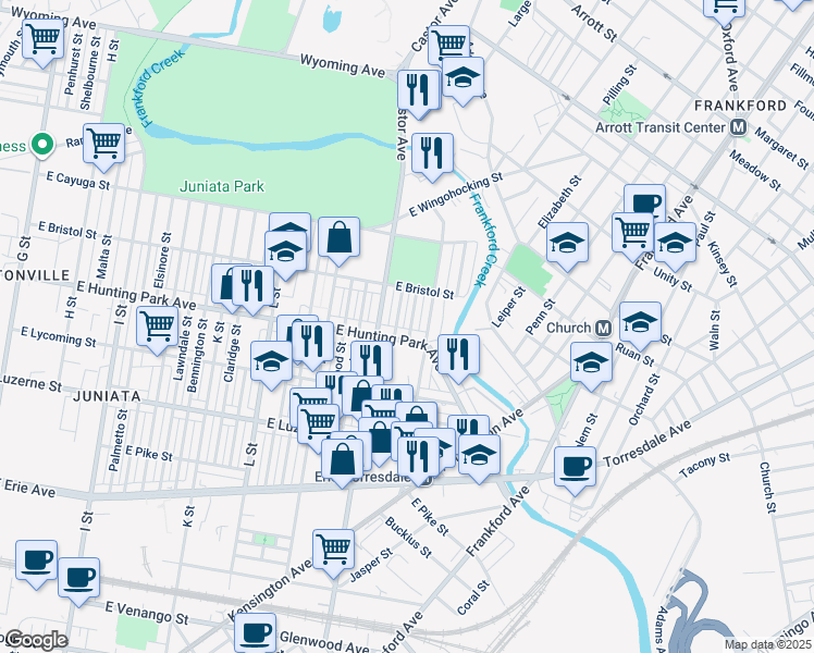 map of restaurants, bars, coffee shops, grocery stores, and more near 4216 Ormond Street in Philadelphia