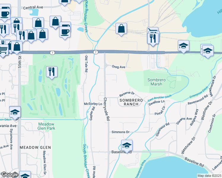 map of restaurants, bars, coffee shops, grocery stores, and more near 1404 Wonderview Court in Boulder
