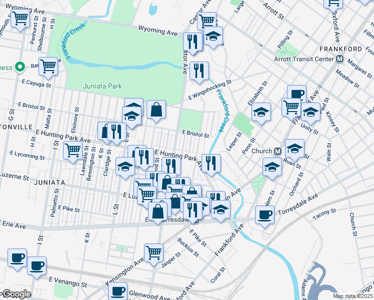 map of restaurants, bars, coffee shops, grocery stores, and more near 4216 Ormond Street in Philadelphia