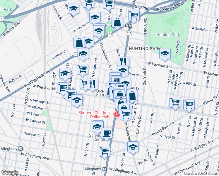 map of restaurants, bars, coffee shops, grocery stores, and more near 3759 North Sydenham Street in Philadelphia