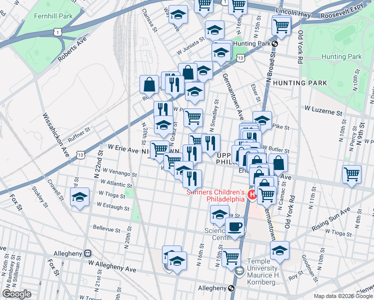 map of restaurants, bars, coffee shops, grocery stores, and more near in Philadelphia