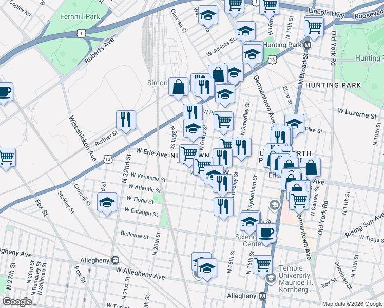 map of restaurants, bars, coffee shops, grocery stores, and more near in Philadelphia