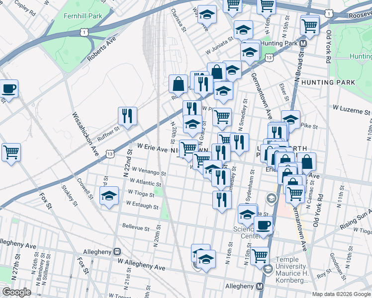 map of restaurants, bars, coffee shops, grocery stores, and more near in Philadelphia