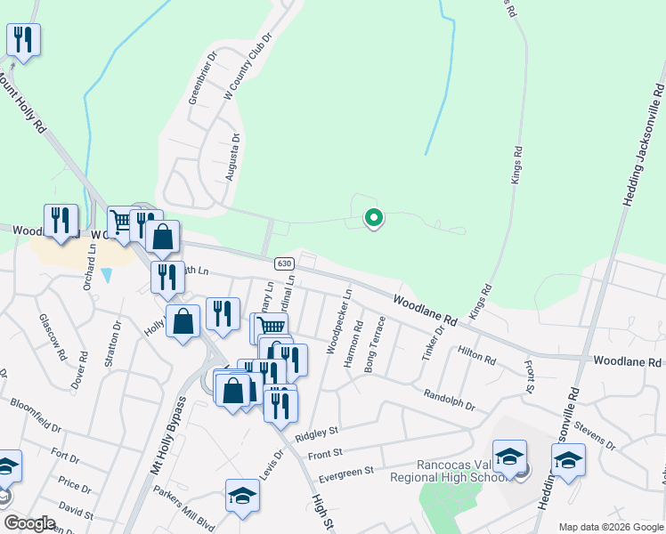 map of restaurants, bars, coffee shops, grocery stores, and more near 861 Woodlane Road in Westampton Township