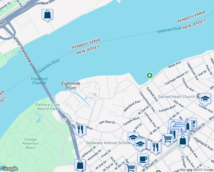 map of restaurants, bars, coffee shops, grocery stores, and more near 2117 Harbour Drive in Palmyra