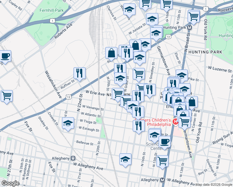 map of restaurants, bars, coffee shops, grocery stores, and more near in Philadelphia