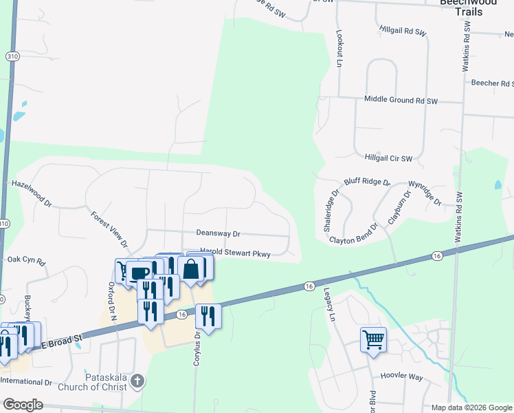 map of restaurants, bars, coffee shops, grocery stores, and more near 924 Burtwood Road in Pataskala