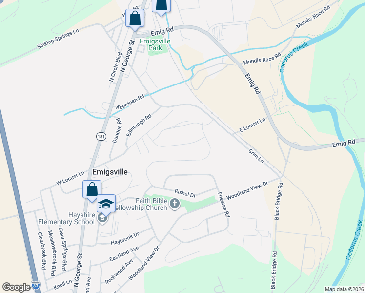 map of restaurants, bars, coffee shops, grocery stores, and more near 805 Woodland View Drive in York