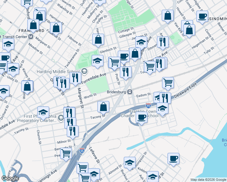 map of restaurants, bars, coffee shops, grocery stores, and more near 2175 Haworth Street in Philadelphia