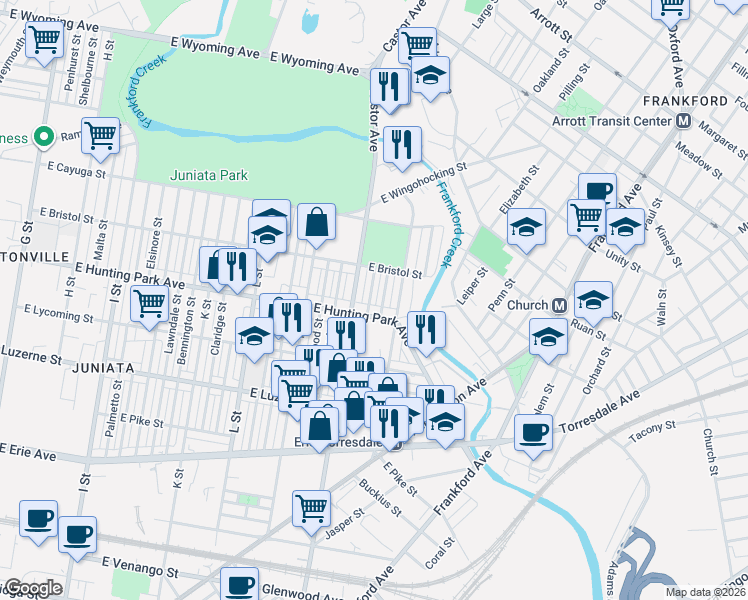 map of restaurants, bars, coffee shops, grocery stores, and more near in Philadelphia