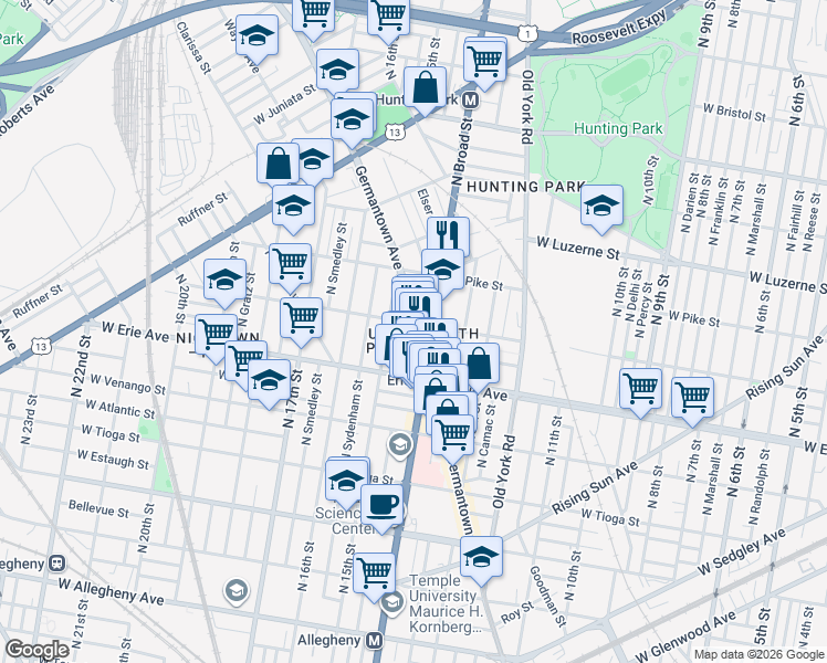 map of restaurants, bars, coffee shops, grocery stores, and more near in Philadelphia