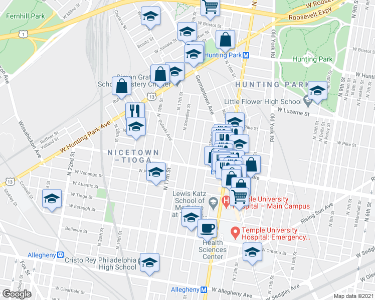 map of restaurants, bars, coffee shops, grocery stores, and more near 3742 North 16th Street in Philadelphia