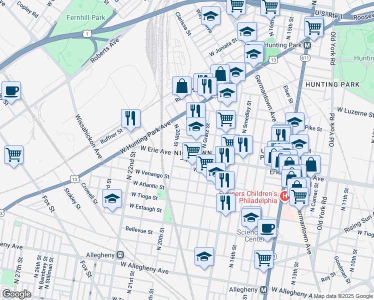 map of restaurants, bars, coffee shops, grocery stores, and more near in Philadelphia