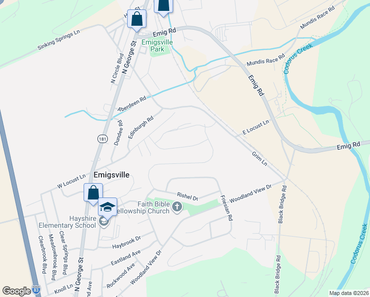 map of restaurants, bars, coffee shops, grocery stores, and more near 805 Woodland View Drive in York