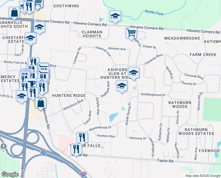 map of restaurants, bars, coffee shops, grocery stores, and more near 755 Tabon Court in Columbus