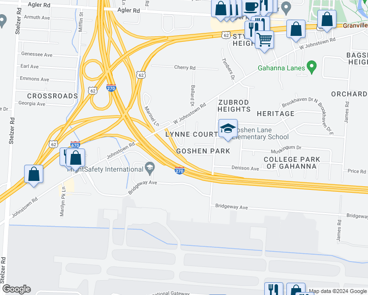 map of restaurants, bars, coffee shops, grocery stores, and more near 372 Towne Court West in Columbus