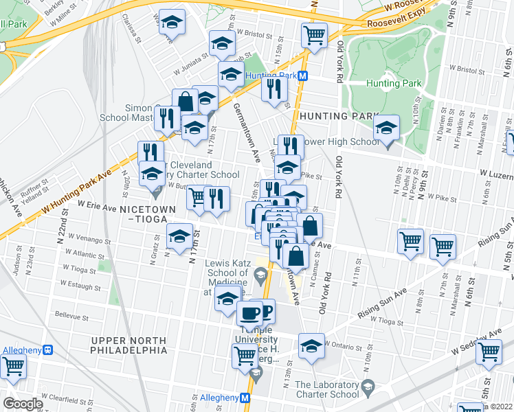 map of restaurants, bars, coffee shops, grocery stores, and more near 3749 North 15th Street in Philadelphia