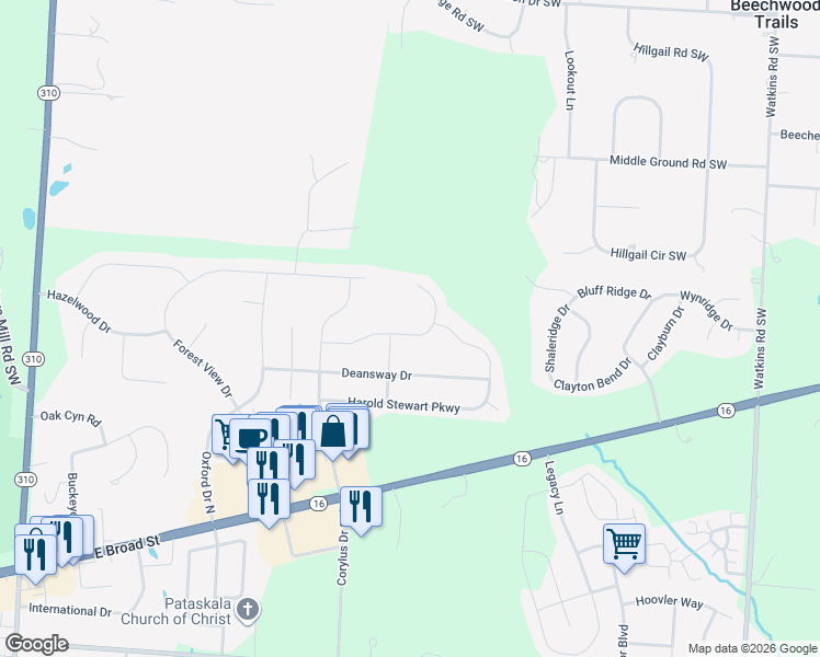 map of restaurants, bars, coffee shops, grocery stores, and more near 924 Burtwood Road in Pataskala