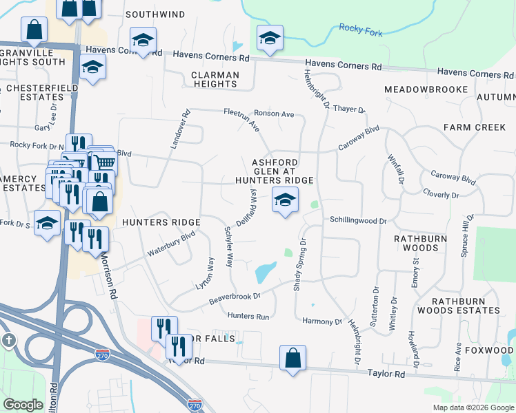 map of restaurants, bars, coffee shops, grocery stores, and more near 755 Tabon Court in Columbus