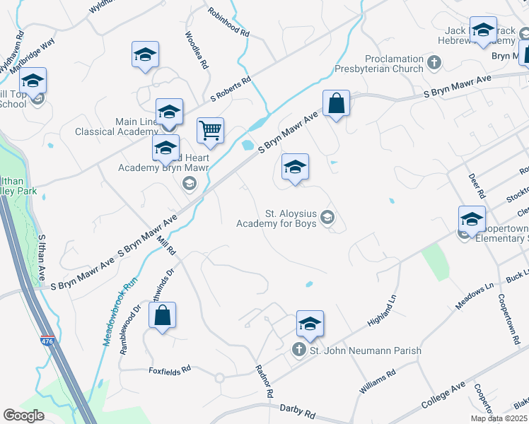 map of restaurants, bars, coffee shops, grocery stores, and more near 917 Wootton Road in Bryn Mawr